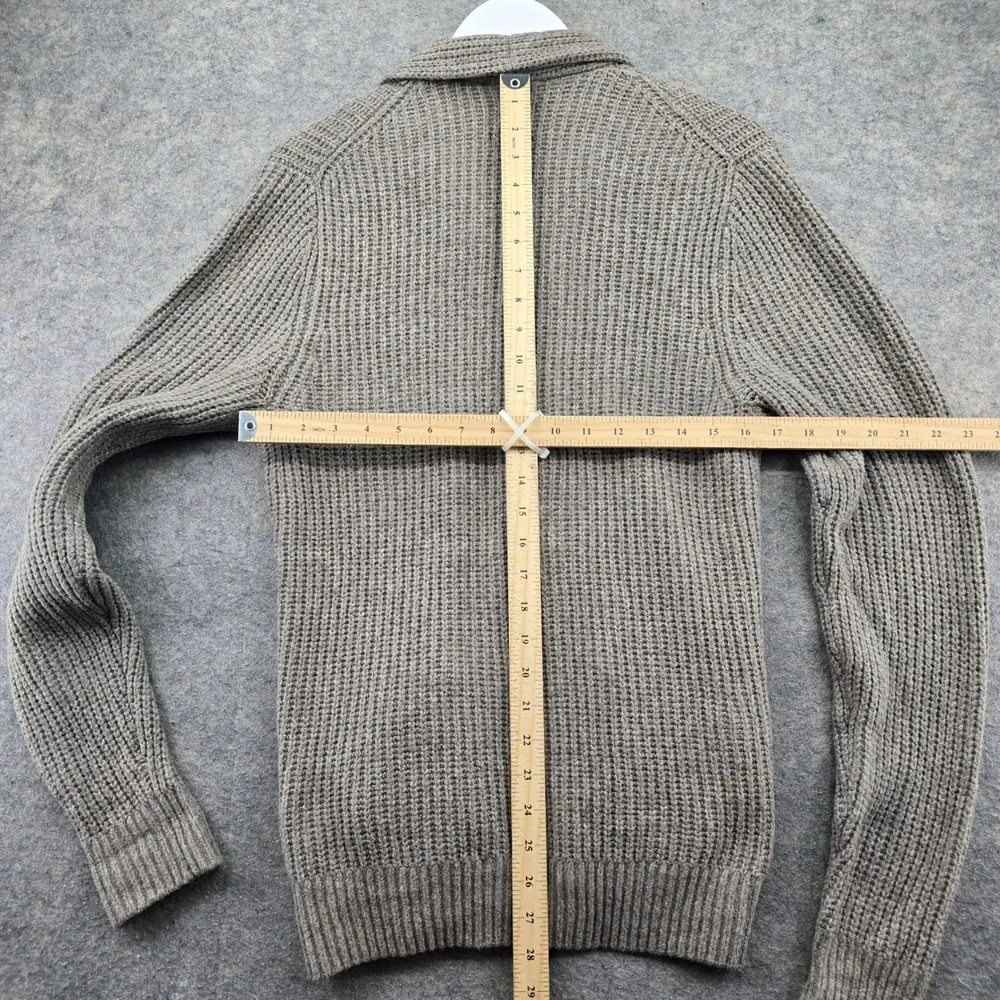 Abercrombie Fitch Mens L Cardigan Sweater Taupe Grey Cotton Knit Shawl Collar